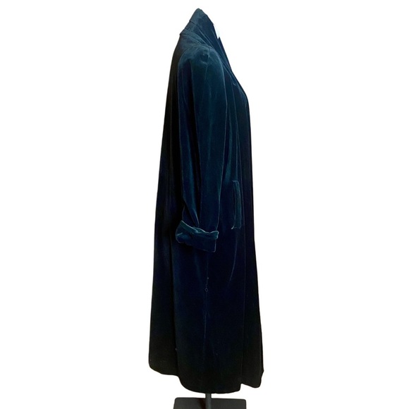 Vintage 80s JS Collections Black Velvet Long Opera Coat Jacket Duster Sz Small - Picture 5 of 9